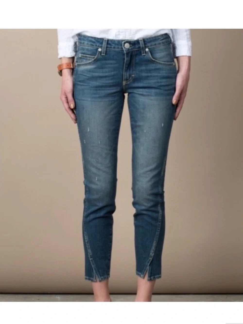 AMO Twist Mid Rise Ankle Crop Denim Blue Jeans Raven Ink A05203 Size 27 Anthro